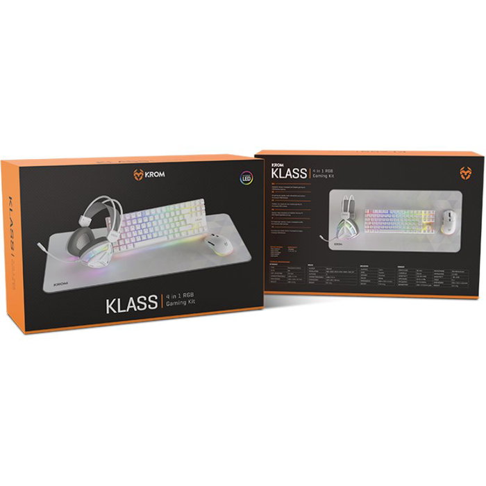 Krom Klass Pack Gaming 4 en 1 RGB Blanco (Teclado, Ratón, Auriculares y Alfombrilla)